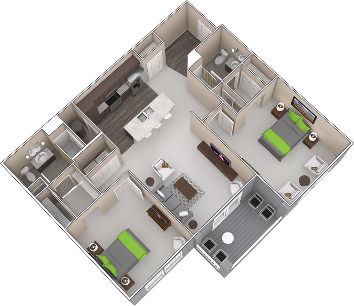 2BD-2BA Floor Plan